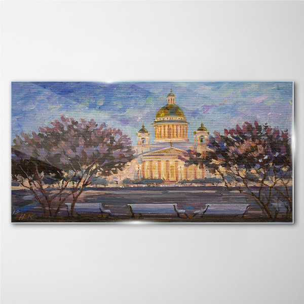 Tableau en verre La cathédrale dans la lueur du soleil couchant