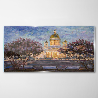 Tableau en verre La cathédrale dans la lueur du soleil couchant