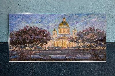 Tableau en verre La cathédrale dans la lueur du soleil couchant