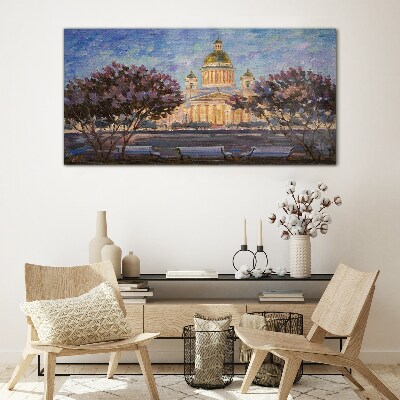 Tableau en verre La cathédrale dans la lueur du soleil couchant