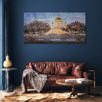 Tableau en verre La cathédrale dans la lueur du soleil couchant