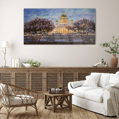 Tableau en verre La cathédrale dans la lueur du soleil couchant