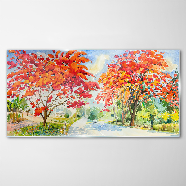 Tableau sur verre Arbres d'automne aux couleurs de feu