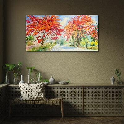 Tableau sur verre Arbres d'automne aux couleurs de feu