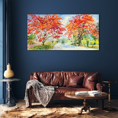 Tableau sur verre Arbres d'automne aux couleurs de feu