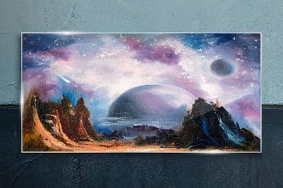 Tableau en verre Paysage spatial avec une planète