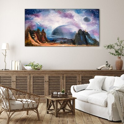 Tableau en verre Paysage spatial avec une planète