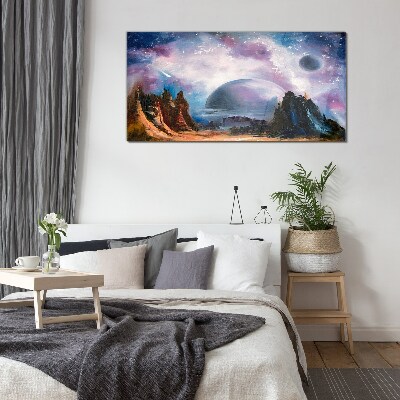 Tableau en verre Paysage spatial avec une planète