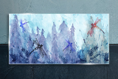 Tableau verre imprimé Libellules élancées dans un paysage forestier