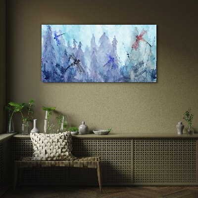 Tableau verre imprimé Libellules élancées dans un paysage forestier