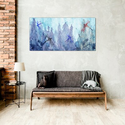 Tableau verre imprimé Libellules élancées dans un paysage forestier