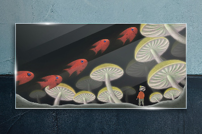 Tableau en verre Le monde fantastique des poissons et des champignons