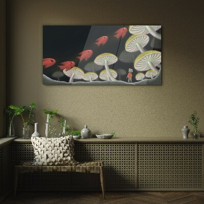 Tableau en verre Le monde fantastique des poissons et des champignons