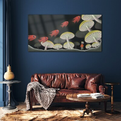 Tableau en verre Le monde fantastique des poissons et des champignons