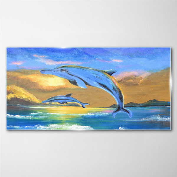 Tableau en verre Dauphins au coucher du soleil