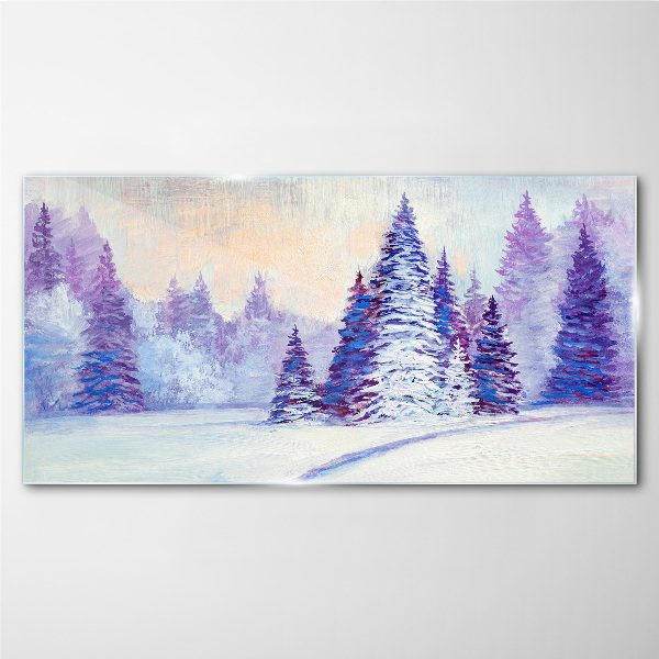 Tableau verre imprimé Paysage d'hiver avec des arbres violets