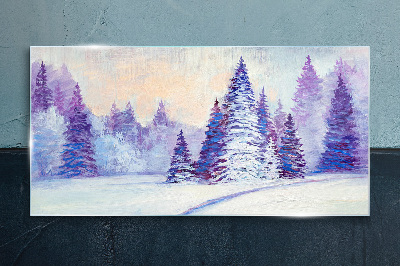 Tableau verre imprimé Paysage d'hiver avec des arbres violets