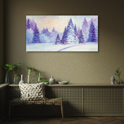 Tableau verre imprimé Paysage d'hiver avec des arbres violets