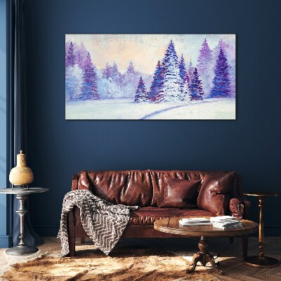Tableau verre imprimé Paysage d'hiver avec des arbres violets