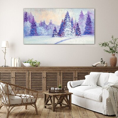 Tableau verre imprimé Paysage d'hiver avec des arbres violets