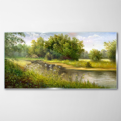 Tableau verre imprimé Un paysage paisible au bord de la rivière