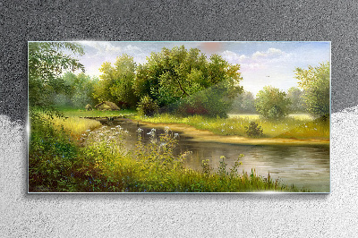 Tableau verre imprimé Un paysage paisible au bord de la rivière