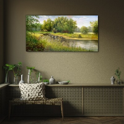 Tableau verre imprimé Un paysage paisible au bord de la rivière