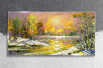 Tableau imprimé sur verre Rivière dorée dans la forêt d'automne