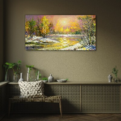 Tableau imprimé sur verre Rivière dorée dans la forêt d'automne