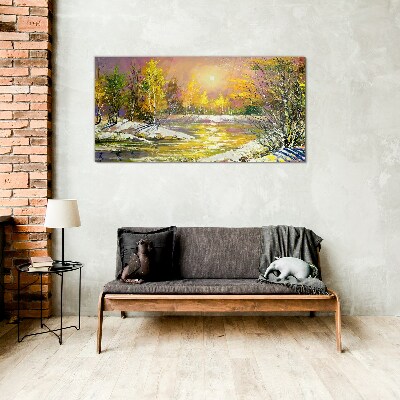 Tableau imprimé sur verre Rivière dorée dans la forêt d'automne