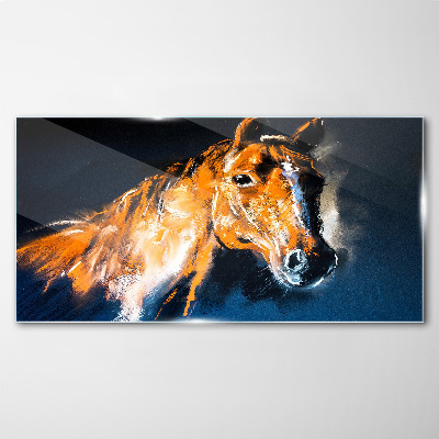 Tableau sur verre Portrait d'un cheval aux couleurs intenses