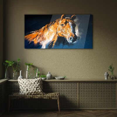 Tableau sur verre Portrait d'un cheval aux couleurs intenses