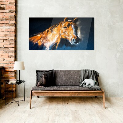 Tableau sur verre Portrait d'un cheval aux couleurs intenses