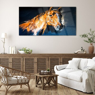 Tableau sur verre Portrait d'un cheval aux couleurs intenses
