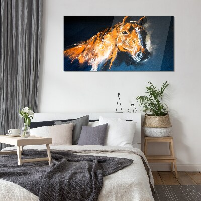 Tableau sur verre Portrait d'un cheval aux couleurs intenses