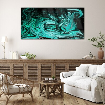 Tableau en verre Tourbillons turquoise d'abstraction