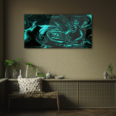 Tableau sur verre Tourbillons verts et noirs d'abstraction