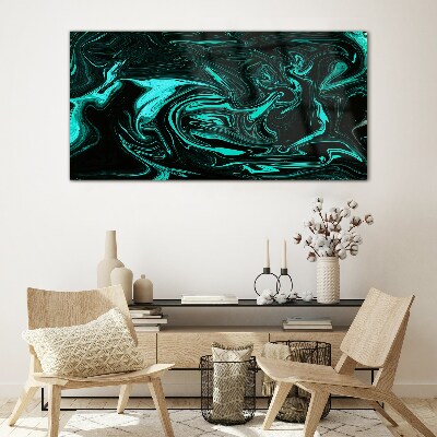 Tableau sur verre Tourbillons verts et noirs d'abstraction