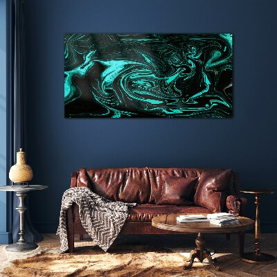 Tableau sur verre Tourbillons verts et noirs d'abstraction