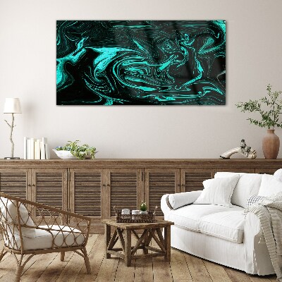 Tableau sur verre Tourbillons verts et noirs d'abstraction