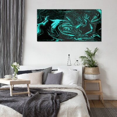Tableau sur verre Tourbillons verts et noirs d'abstraction