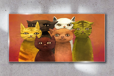 Tableau verre imprimé Des chats en harmonie colorée