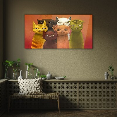 Tableau verre imprimé Des chats en harmonie colorée
