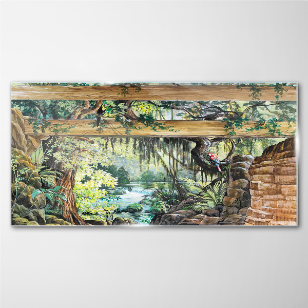 Tableau sur verre Paysage tropical avec une cascade