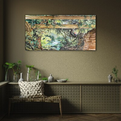 Tableau sur verre Paysage tropical avec une cascade