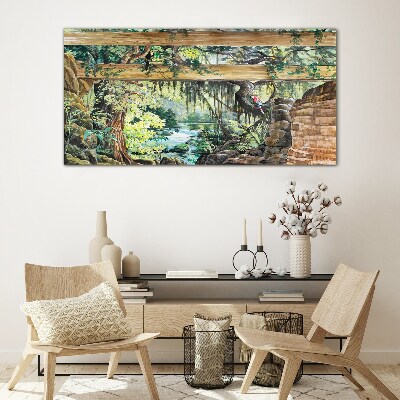 Tableau sur verre Paysage tropical avec une cascade