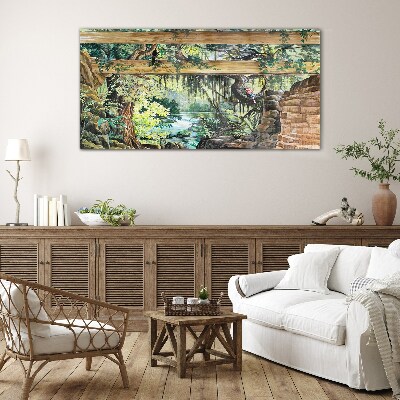 Tableau sur verre Paysage tropical avec une cascade