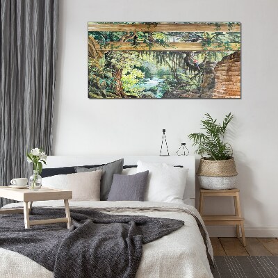 Tableau sur verre Paysage tropical avec une cascade