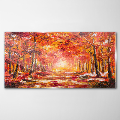Tableau imprimé sur verre Reflets d'automne dans la forêt