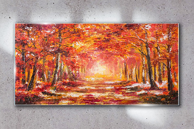 Tableau imprimé sur verre Reflets d'automne dans la forêt